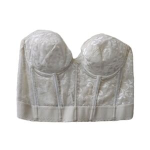Vtg David's Bridal White Ivory Nylon Lace Bustier Corset Cropped Bra Top 38C